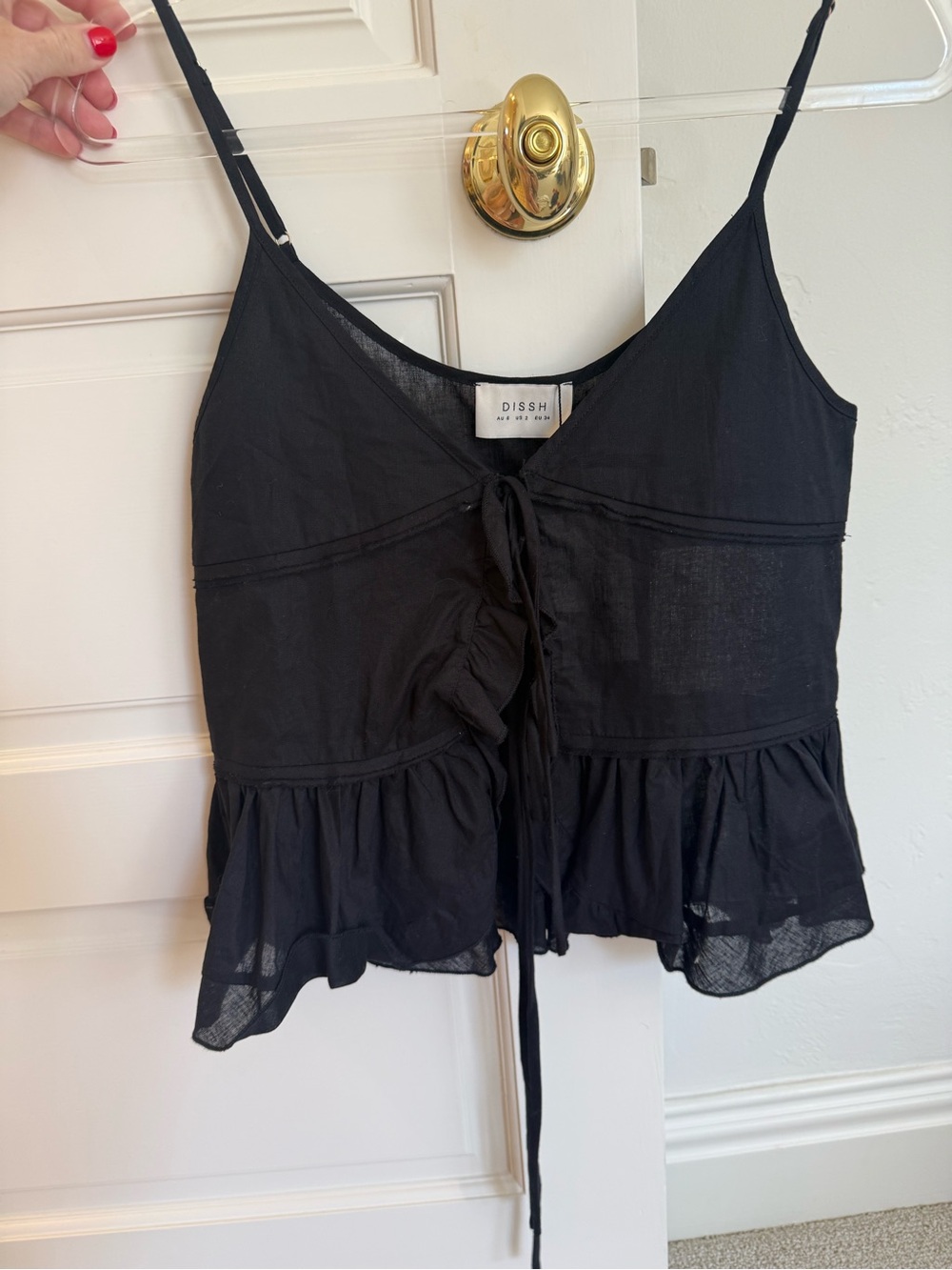 DISSH Black Tie-Front Ruffled Camisole